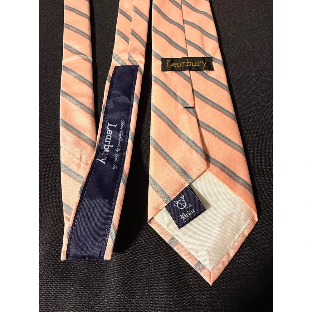 Learbury Briar Mens Pink Striped Silk Cotton Blend Oxford Necktie Hand Fashioned